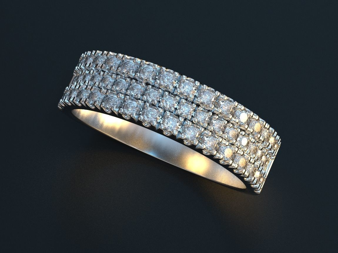 Stylish womens ring with three rows of stones 476 3D print model_9