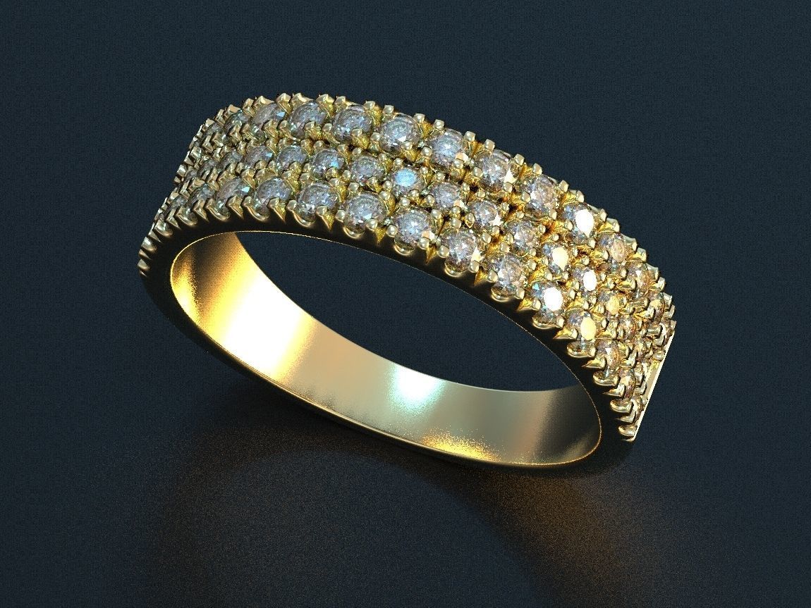 Stylish womens ring with three rows of stones 476 3D print model_10