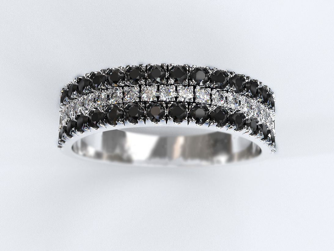 Stylish womens ring with three rows of stones 476 3D print model_11