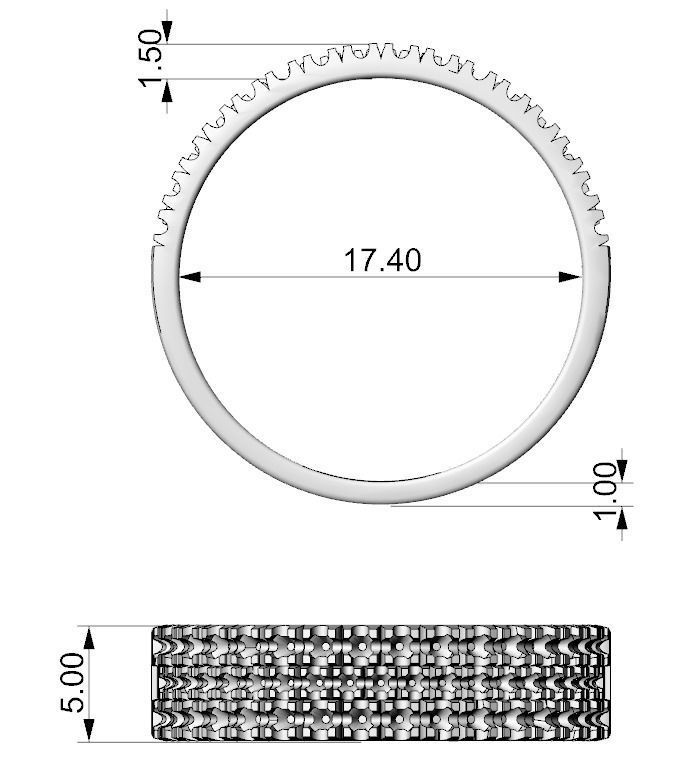 Stylish womens ring with three rows of stones 476 3D print model_12