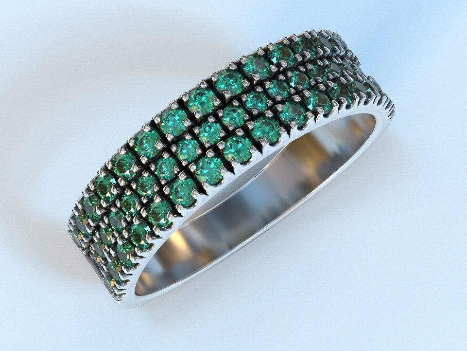 Stylish womens ring with three rows of stones 476 3D print model_4