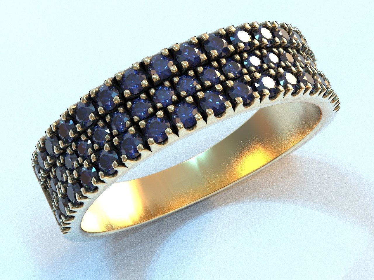 Stylish womens ring with three rows of stones 476 3D print model_5