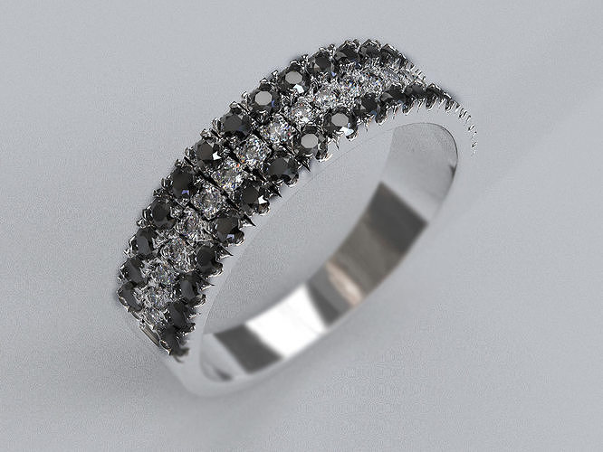 Stylish womens ring with three rows of stones 476 3D print model