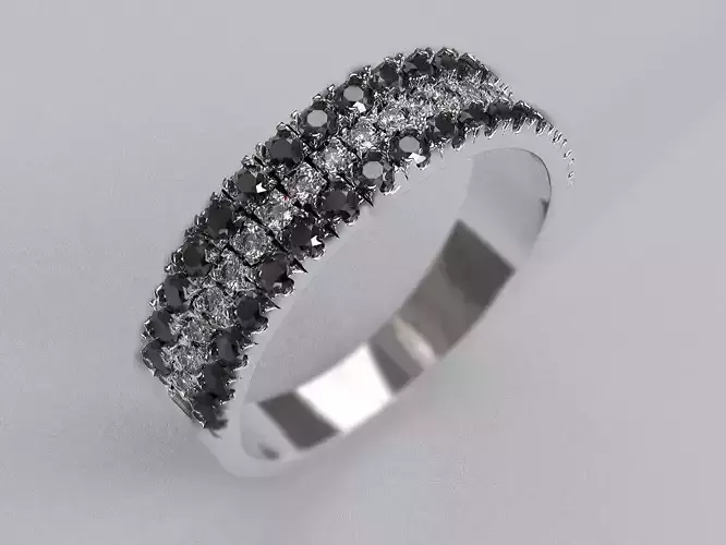Stylish womens ring with three rows of stones 476 3D print model