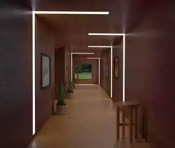 Corridor hallway with wooden flooring and lighting
