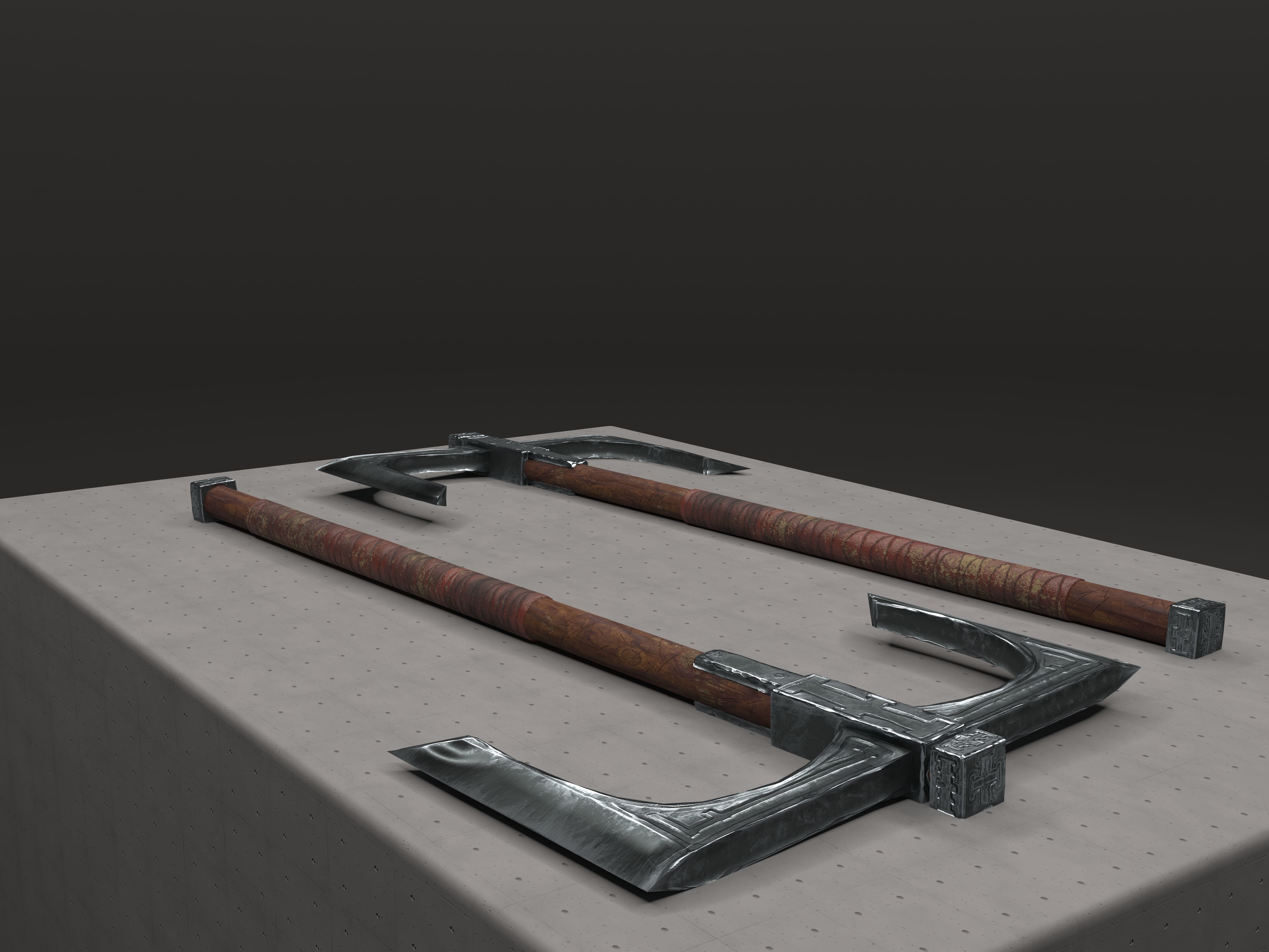 Cult Old Battle-Axe Low-poly 3D model_9