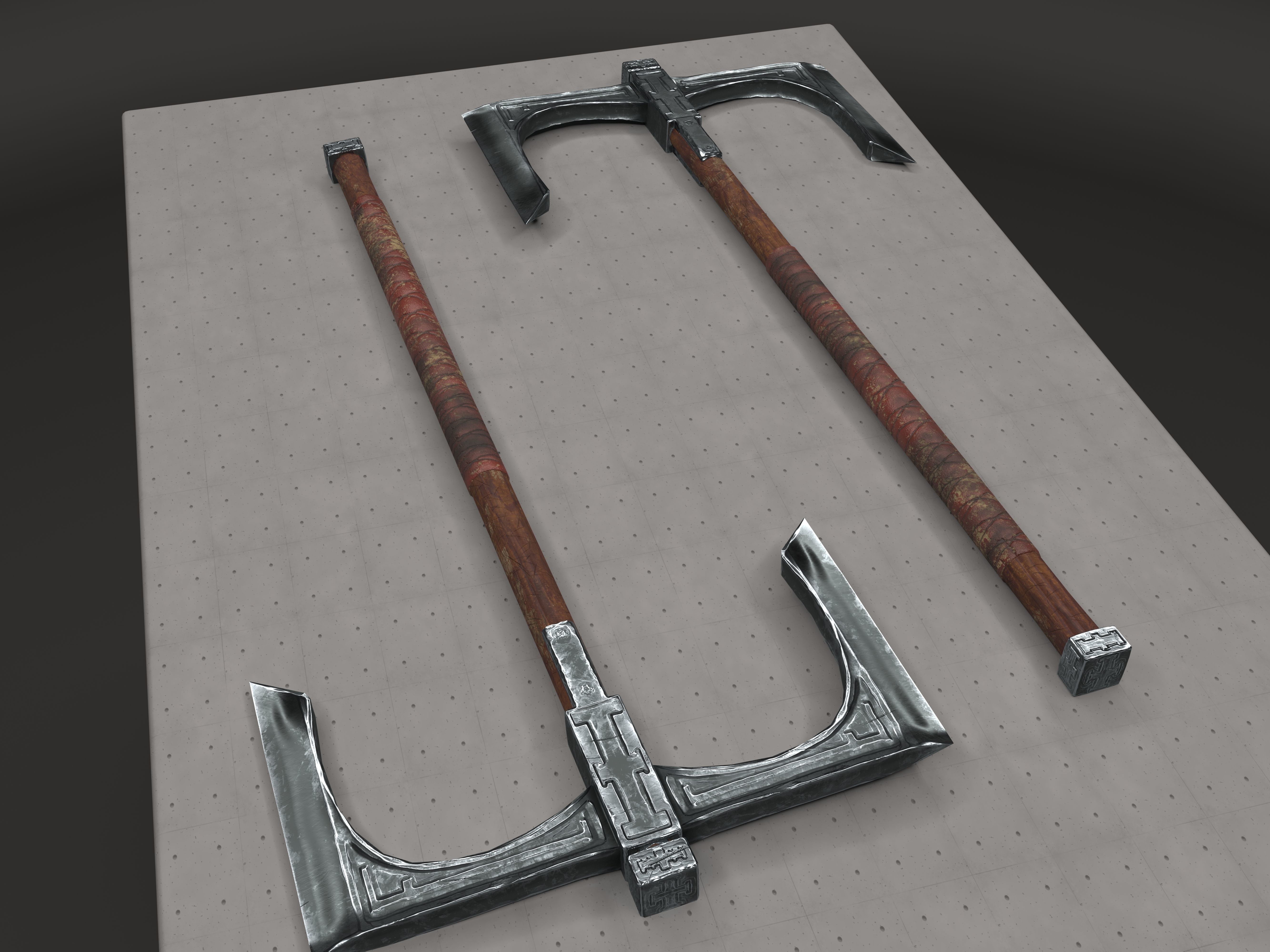 Cult Old Battle-Axe Low-poly 3D model_3