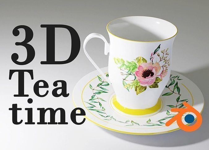 Teatime cup and saucer with flowers 3D model