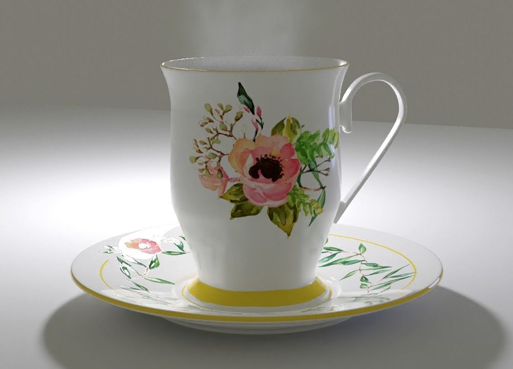 Teatime cup and saucer with flowers 3D model_7
