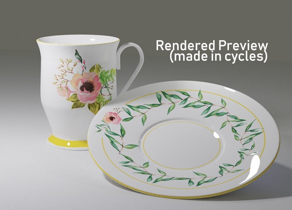Teatime cup and saucer with flowers 3D model_3
