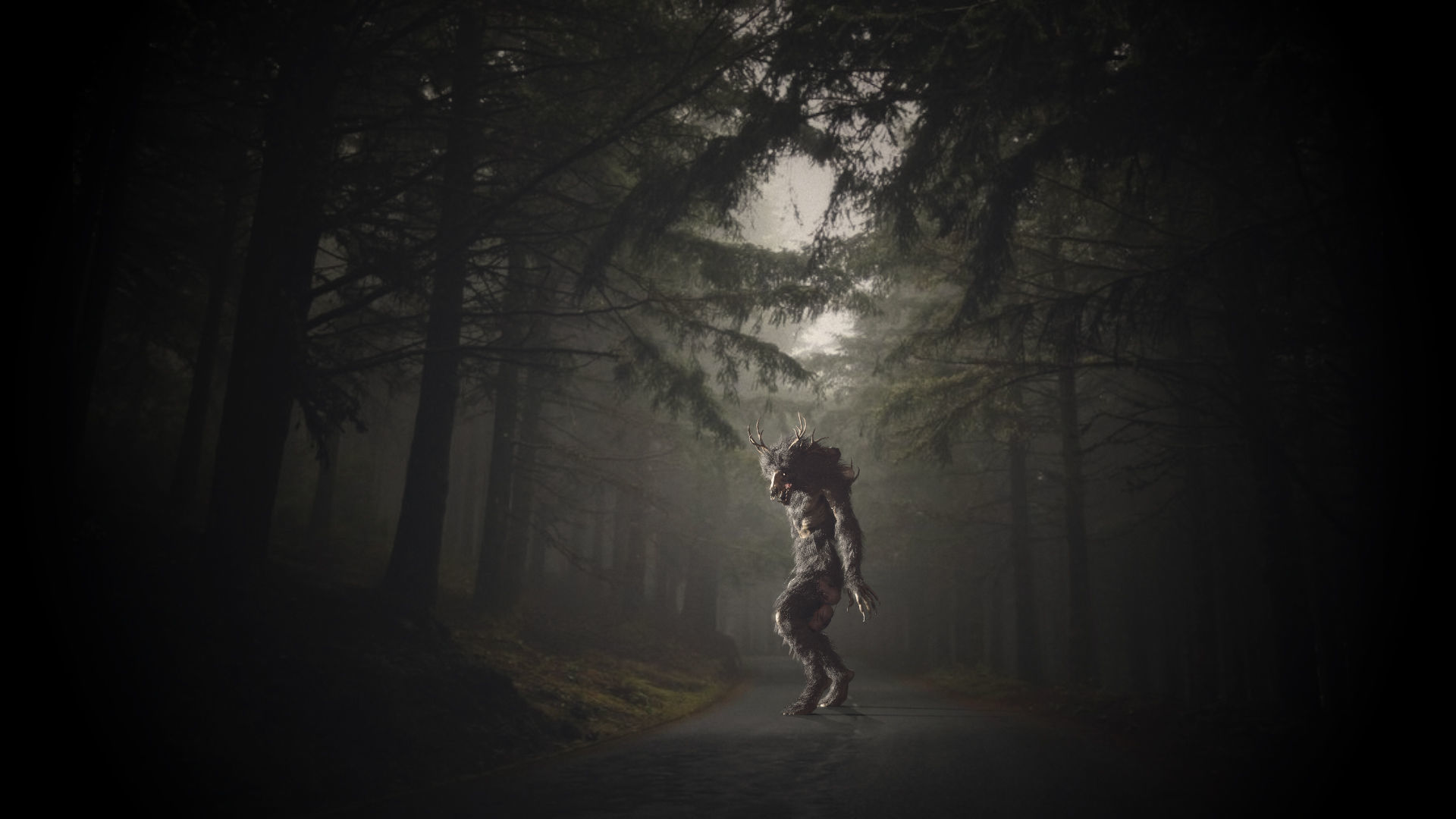 Wendigo werewolf in woods Low-poly 3D model_5
