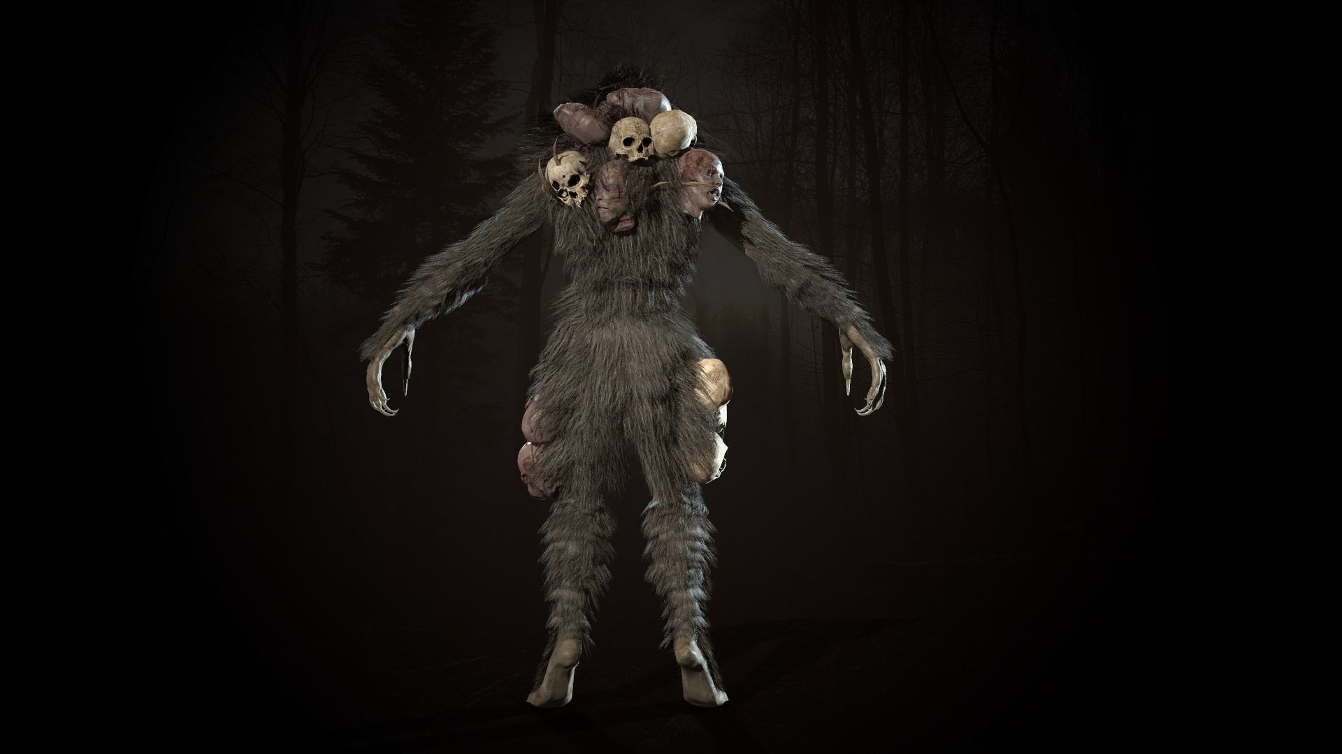 Wendigo werewolf in woods Low-poly 3D model_11