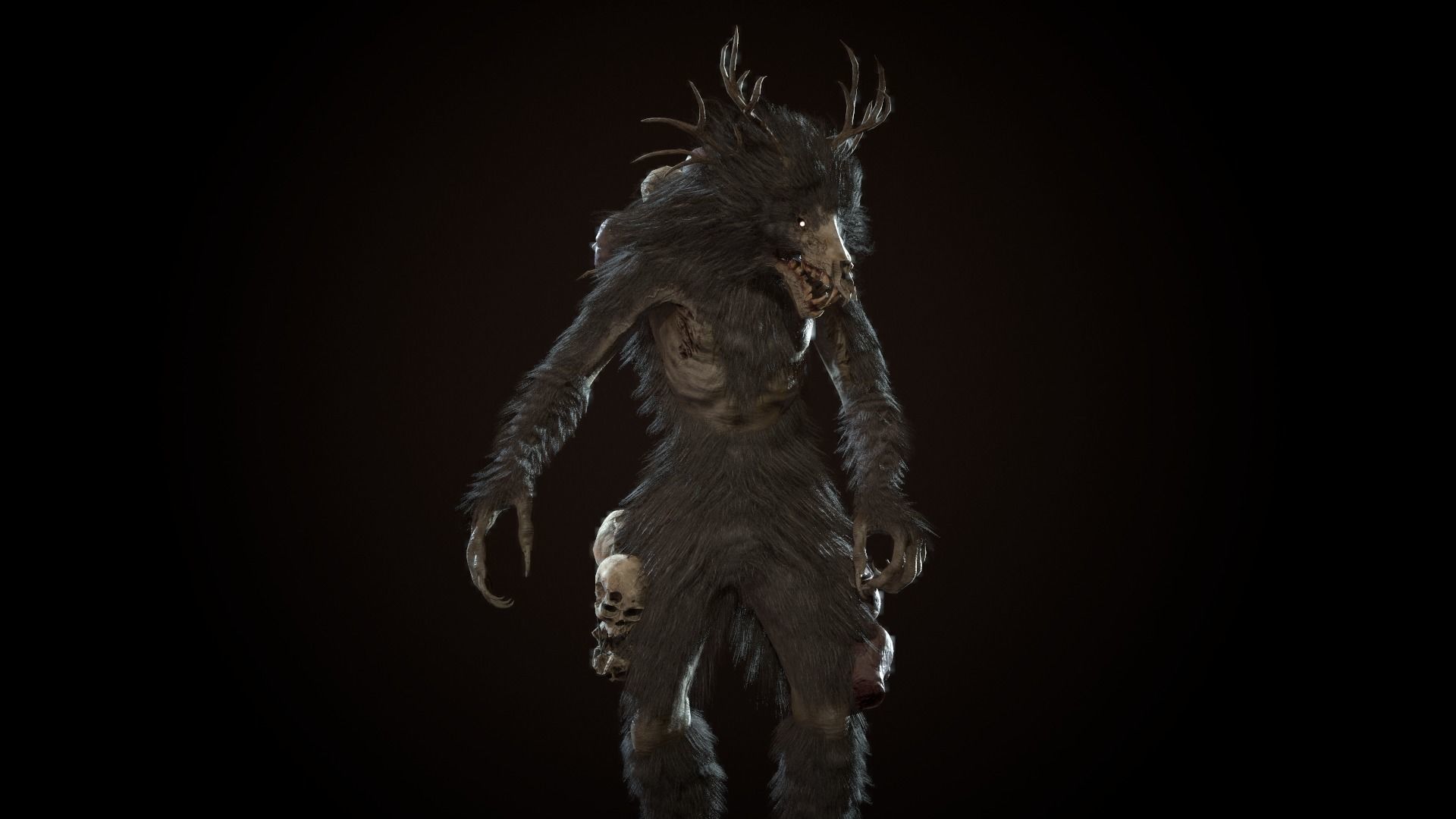Wendigo werewolf in woods Low-poly 3D model_7