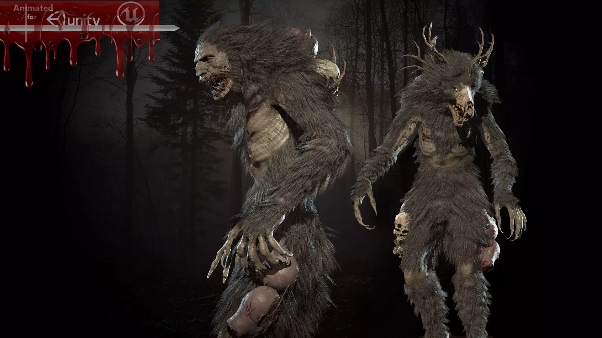 Wendigo werewolf in woods Low-poly 3D model_0
