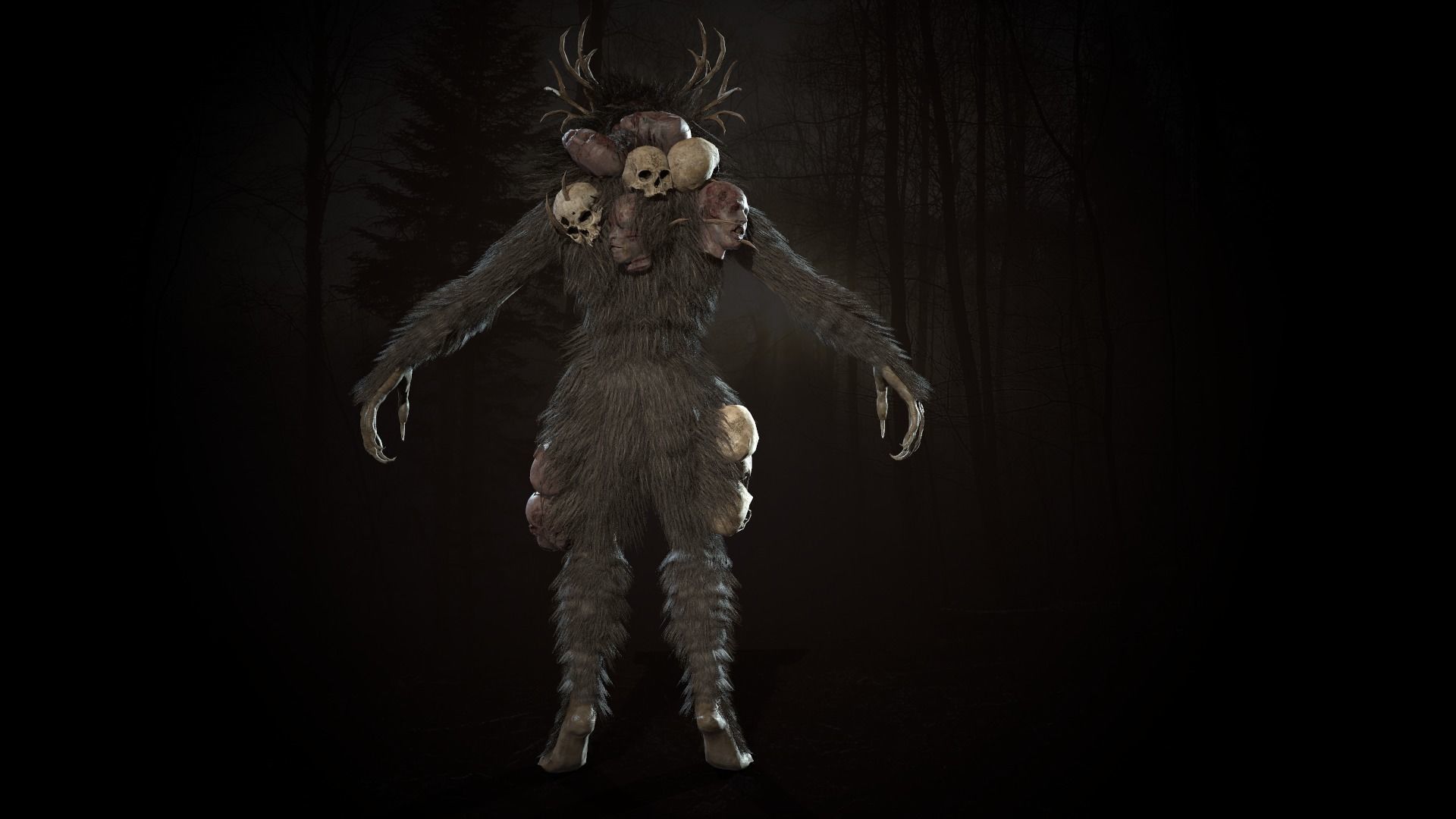 Wendigo werewolf in woods Low-poly 3D model_14