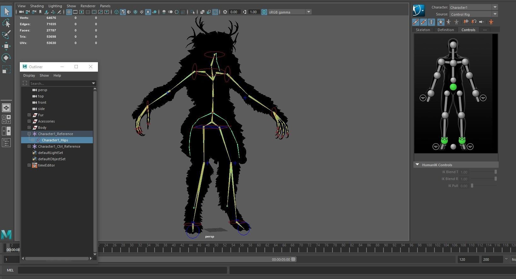 Wendigo werewolf in woods Low-poly 3D model_15