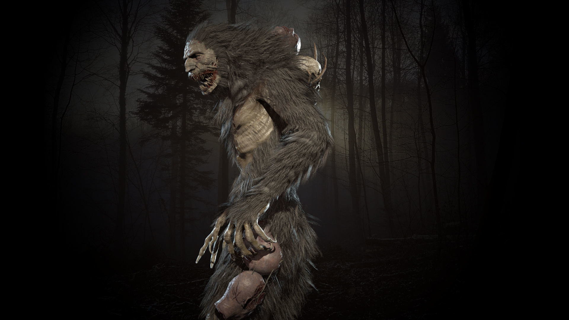 Wendigo werewolf in woods Low-poly 3D model_8