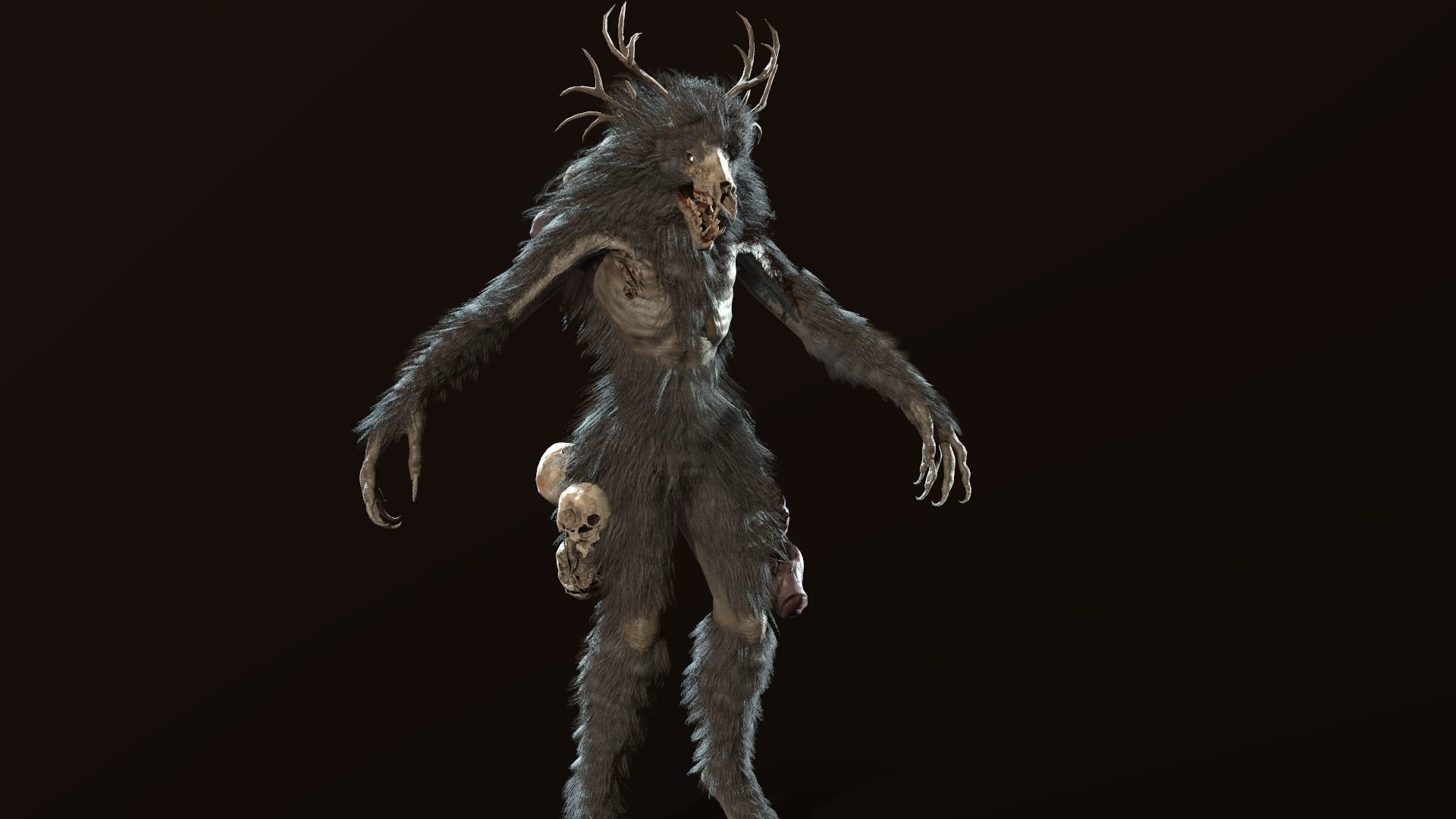 Wendigo werewolf in woods Low-poly 3D model_6