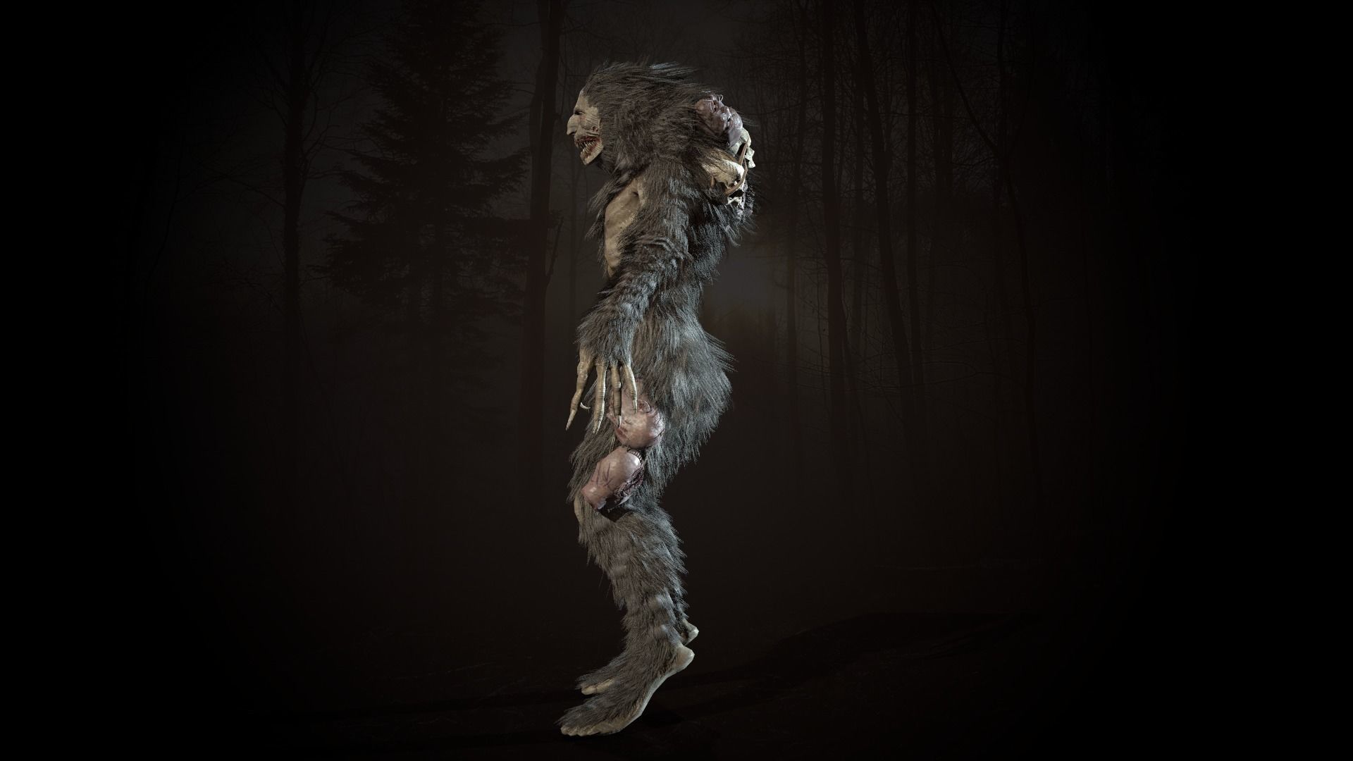 Wendigo werewolf in woods Low-poly 3D model_10
