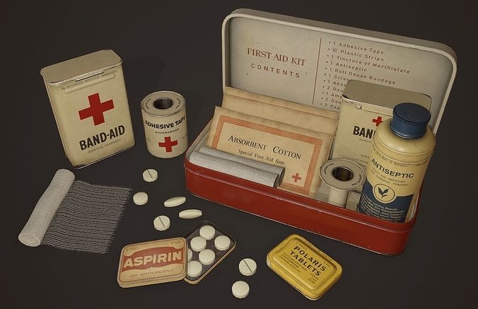 Vintage First Aid Kit - PBR Game Ready Low-poly 3D model