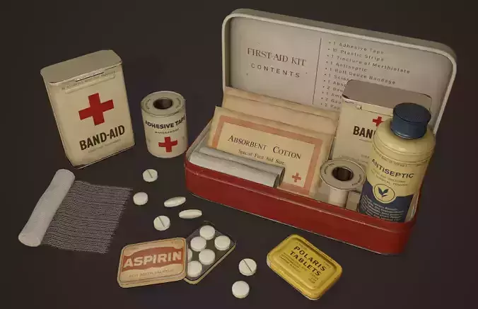 Vintage First Aid Kit - PBR Game Ready Low-poly 3D model