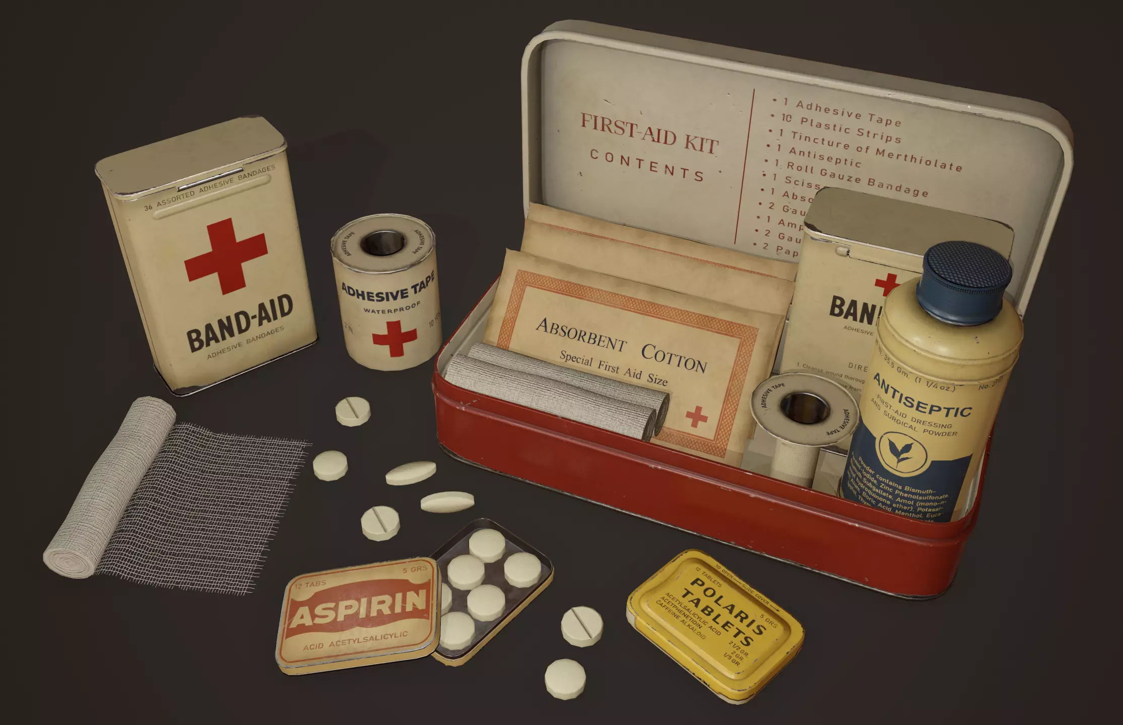 Vintage First Aid Kit - PBR Game Ready Low-poly 3D model_0