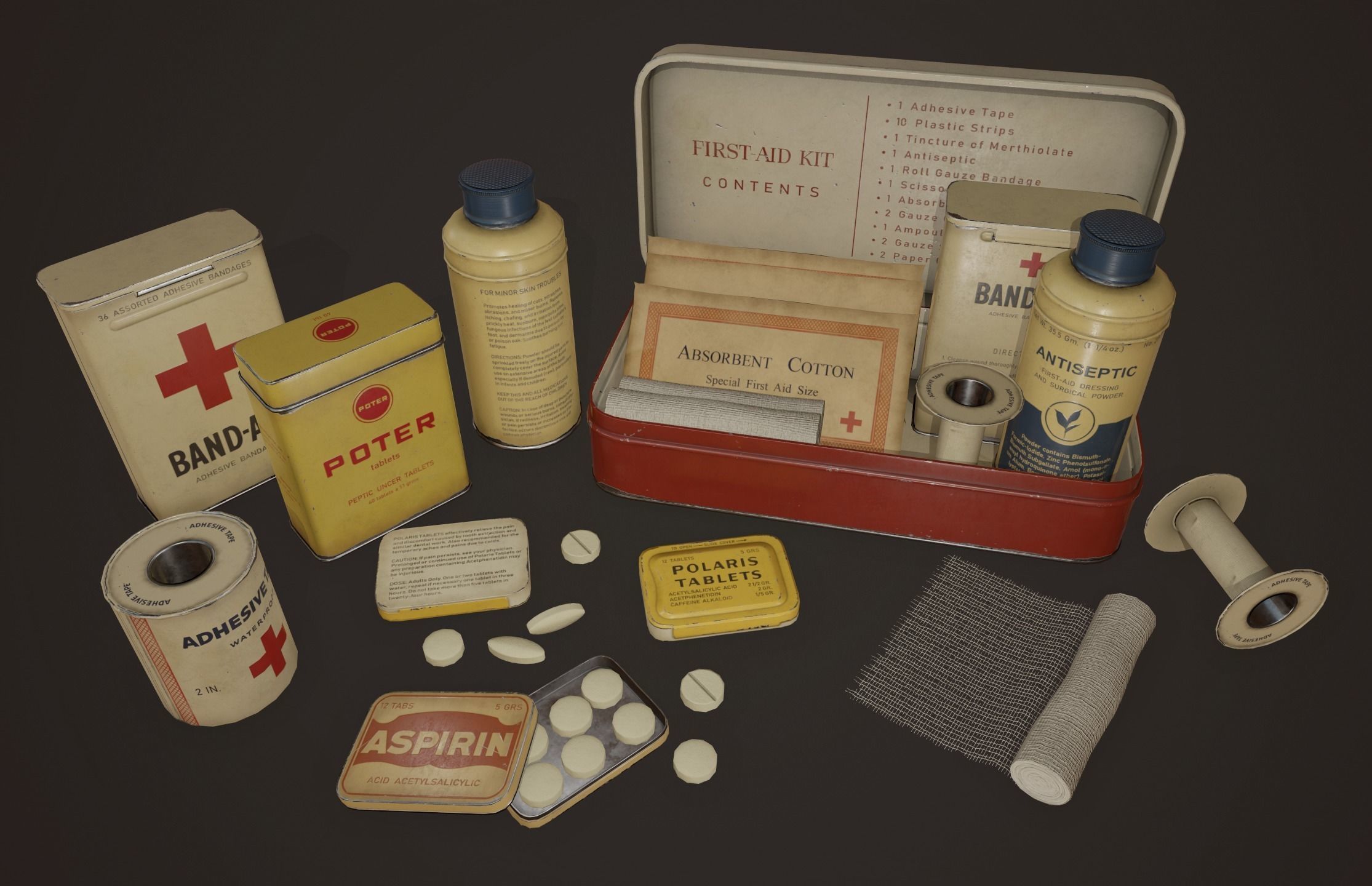 Vintage First Aid Kit - PBR Game Ready Low-poly 3D model_2