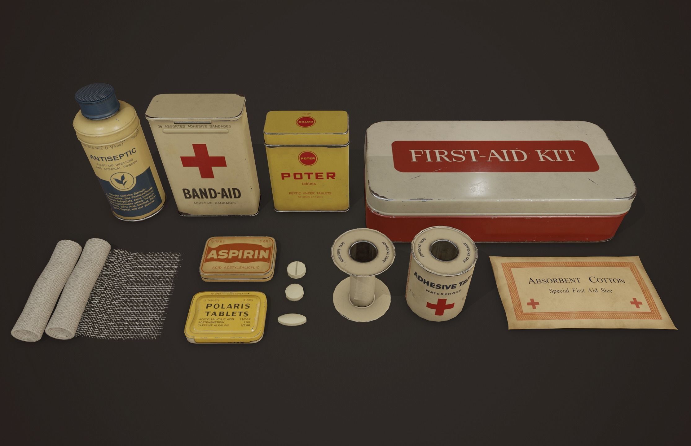 Vintage First Aid Kit - PBR Game Ready Low-poly 3D model_3
