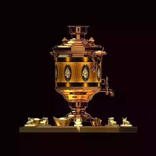 Chinese gold ingot with bronze wine container 3D model