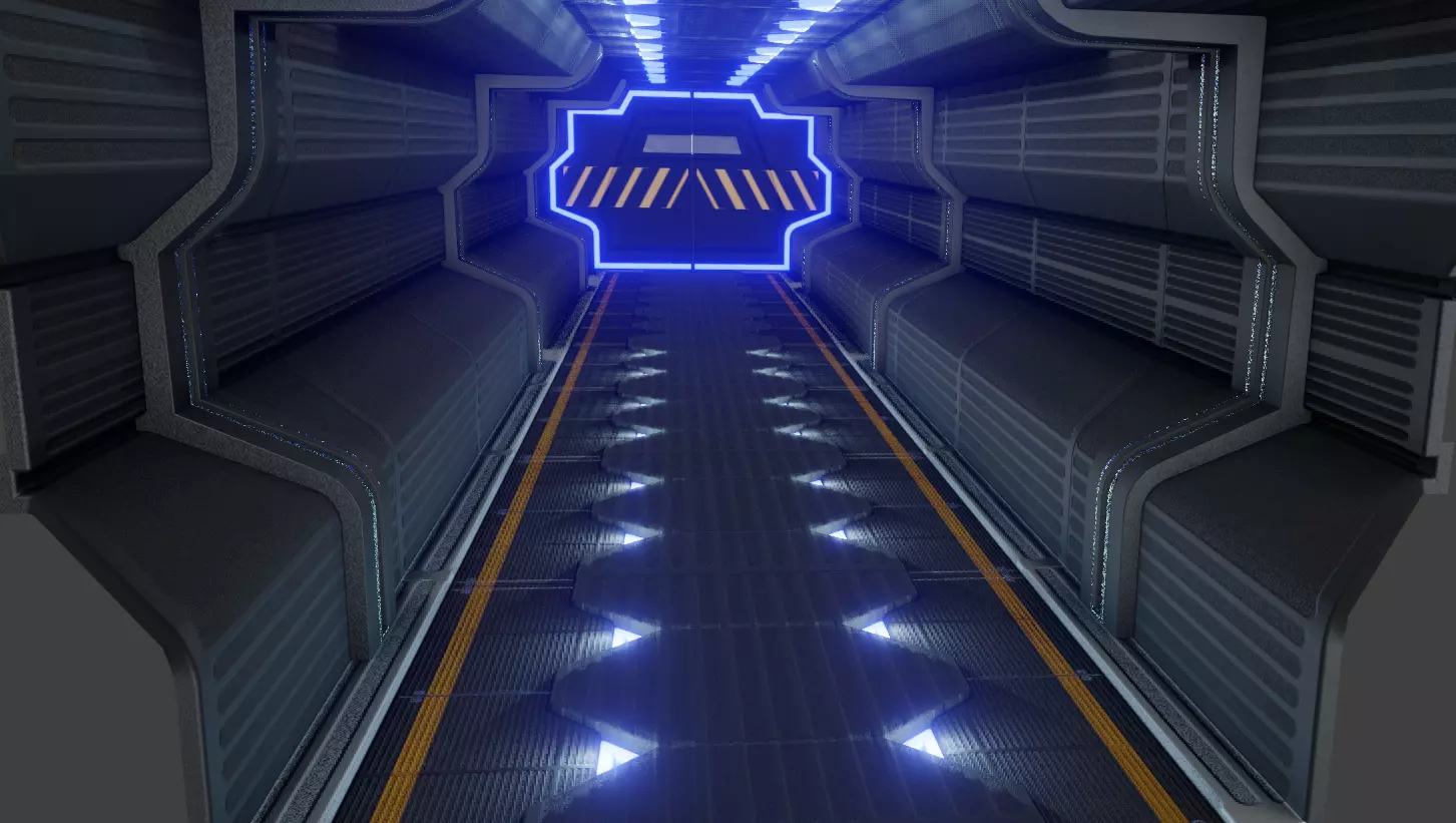 Elegant sci-fi spaceship corridor Low-poly 3D model