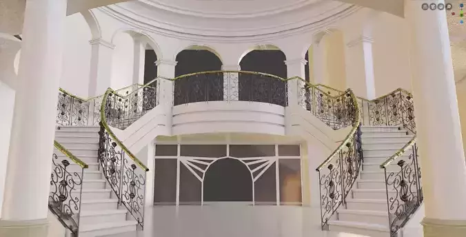 classic and elegant curved stairs interior lobby Low-poly 3D model
