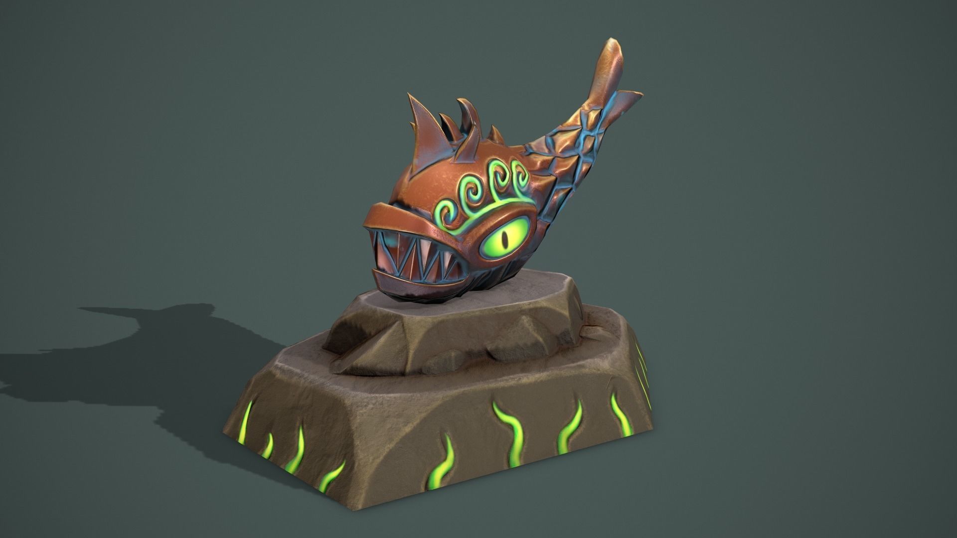 Statue angry fish Low-poly 3D model_2