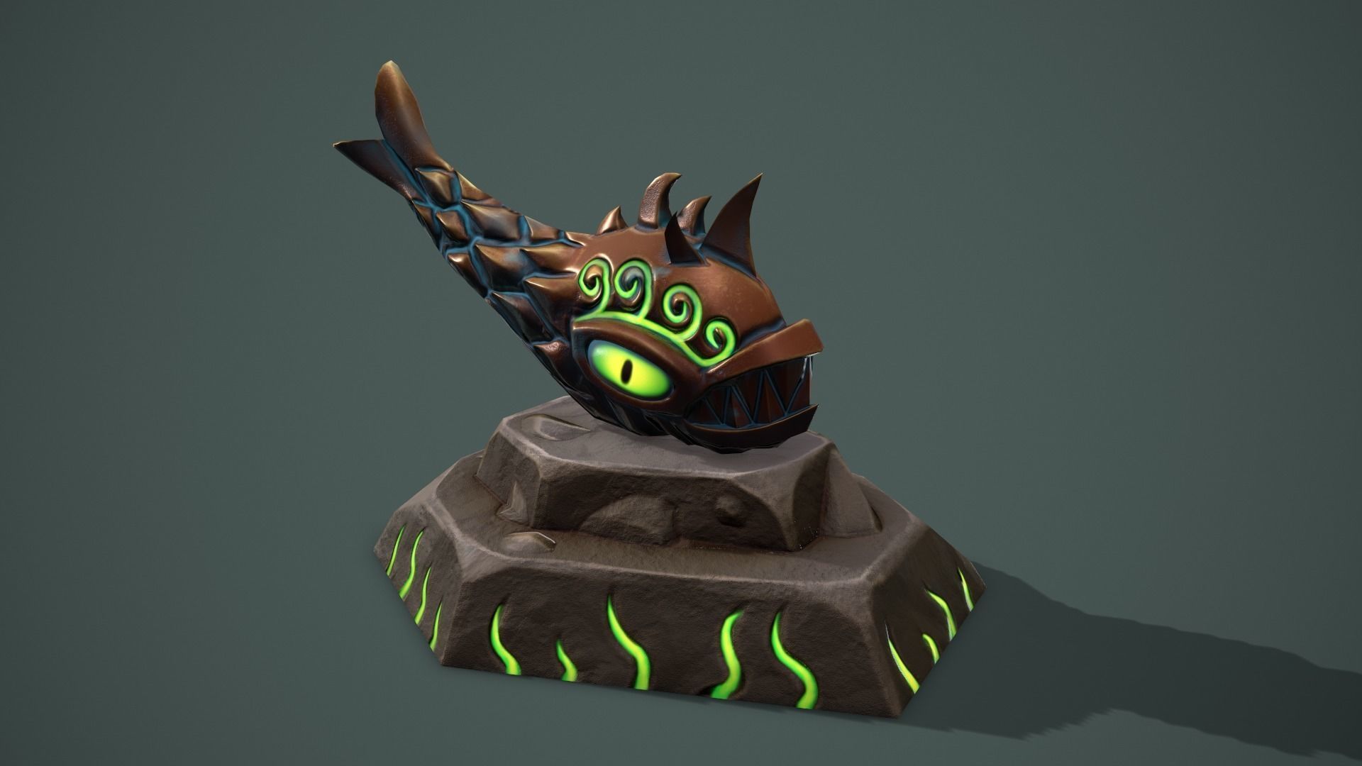 Statue angry fish Low-poly 3D model_6