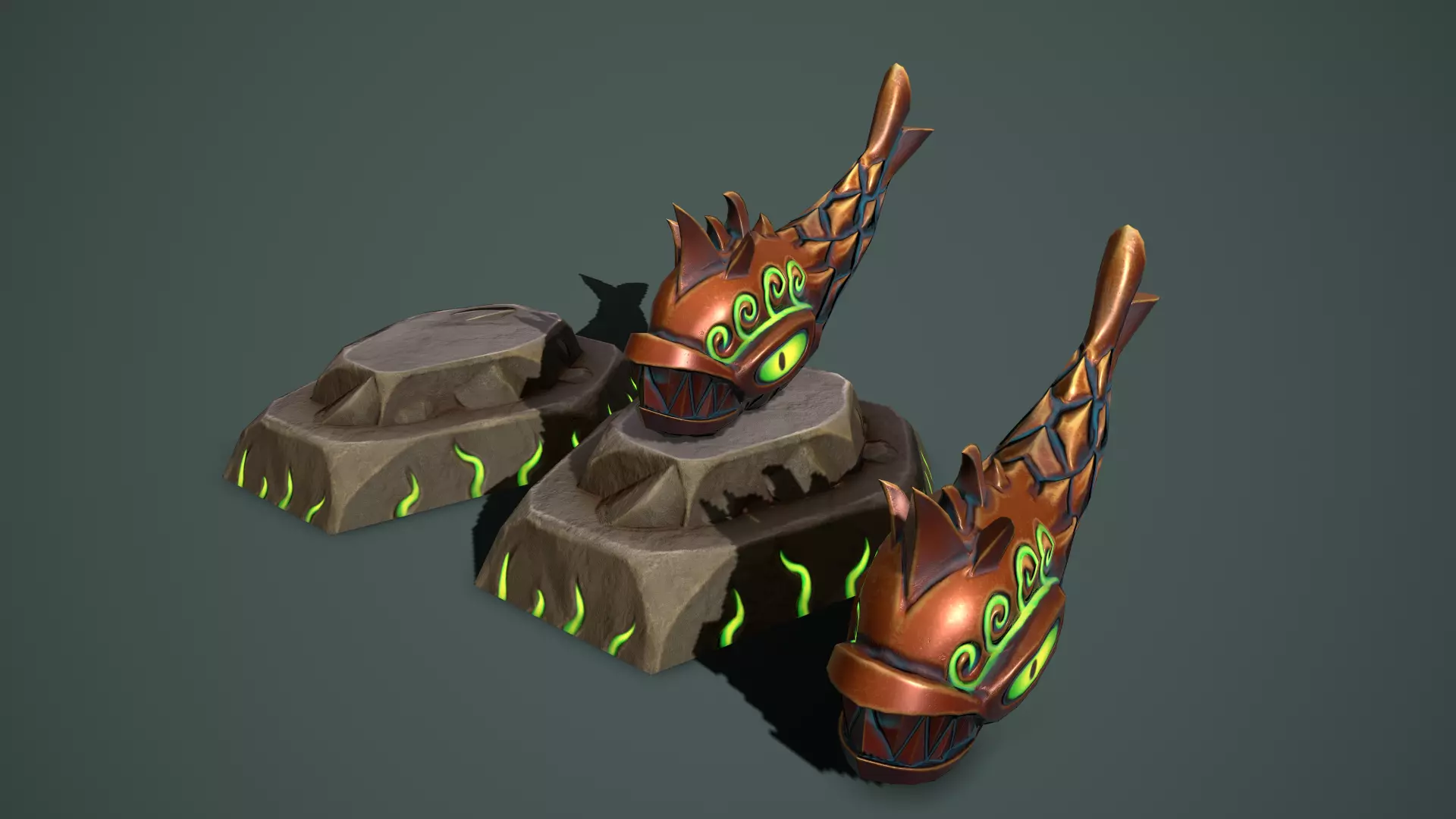 Statue angry fish Low-poly 3D model_0