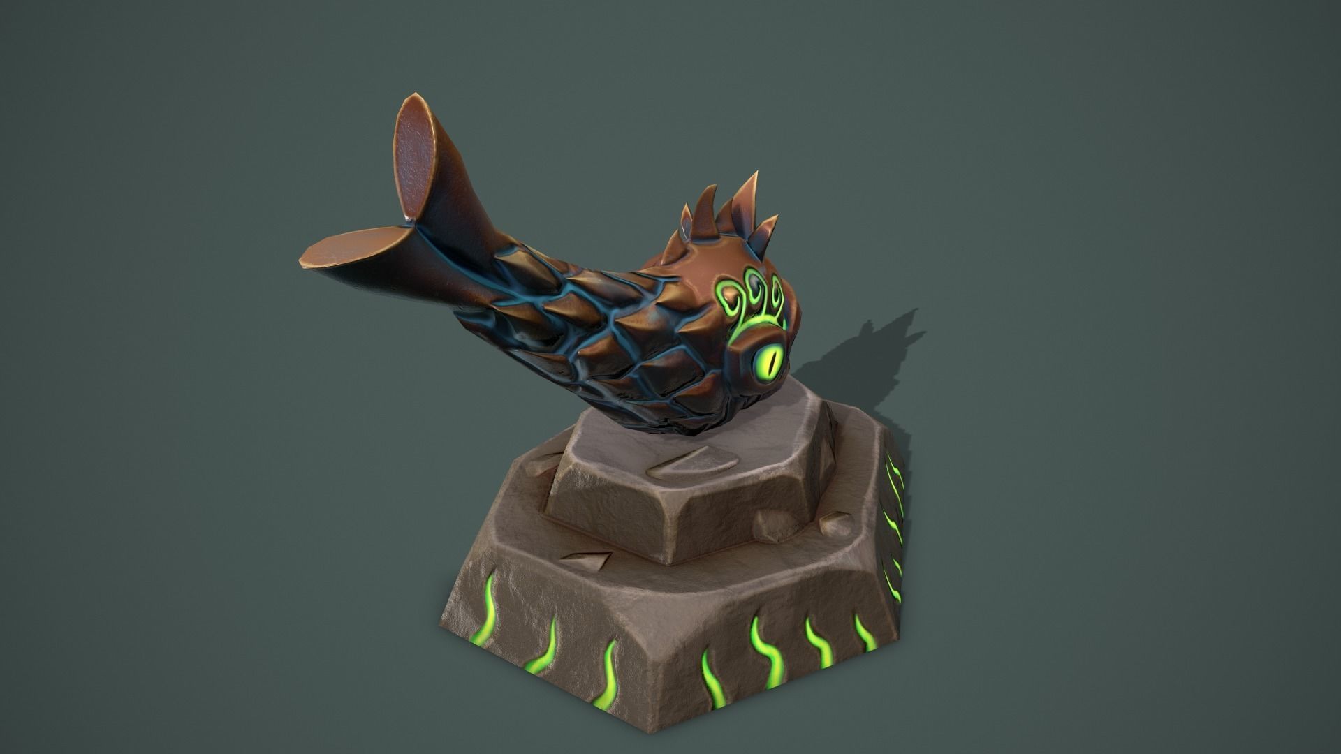 Statue angry fish Low-poly 3D model_5