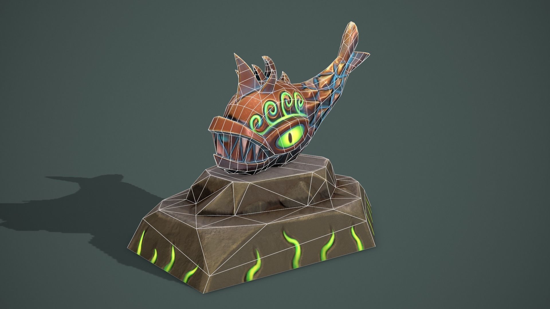 Statue angry fish Low-poly 3D model_3