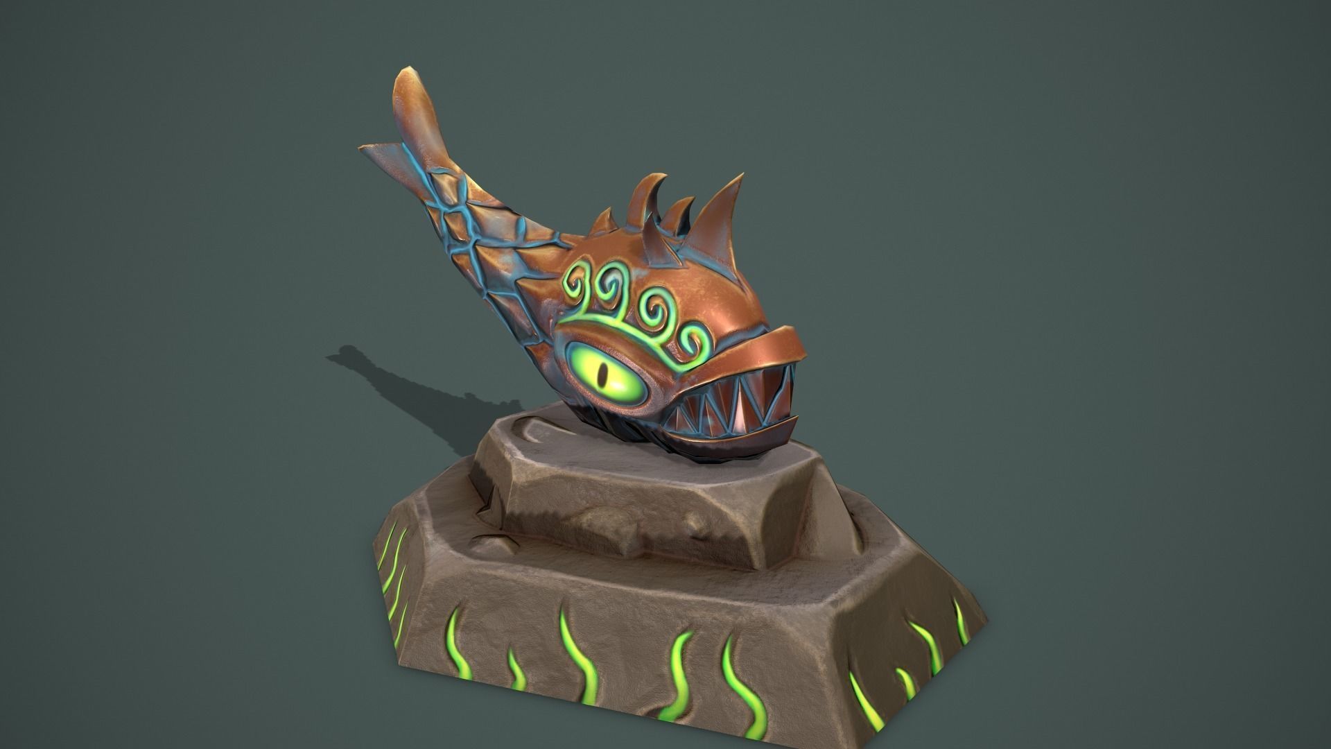 Statue angry fish Low-poly 3D model_7