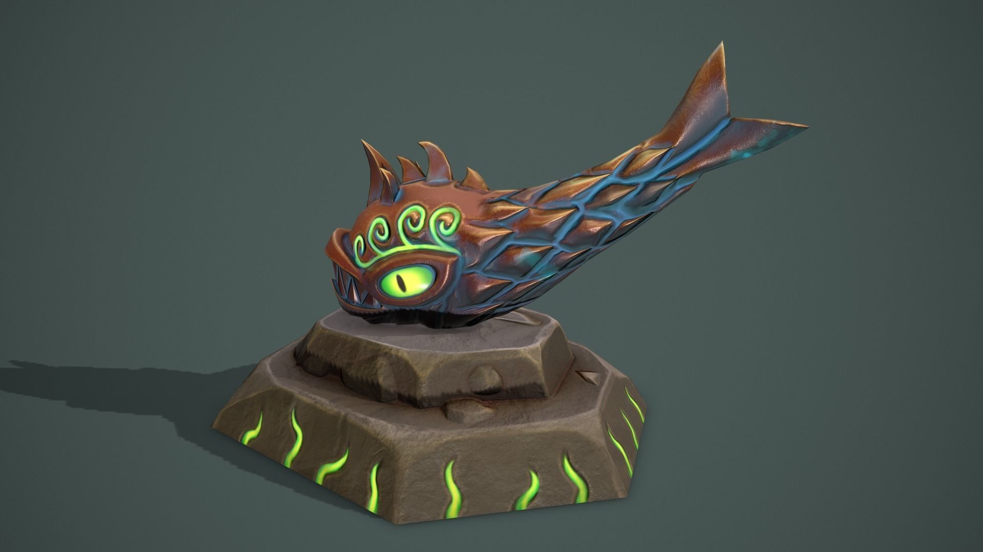 Statue angry fish Low-poly 3D model_4