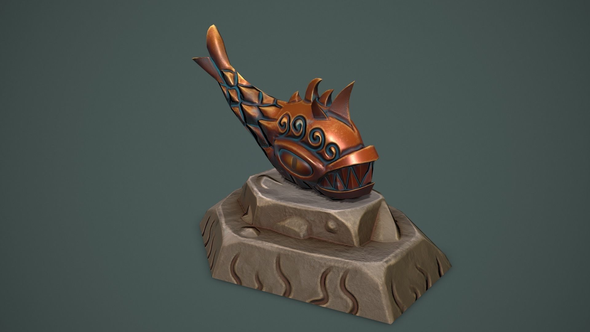 Statue angry fish Low-poly 3D model_1
