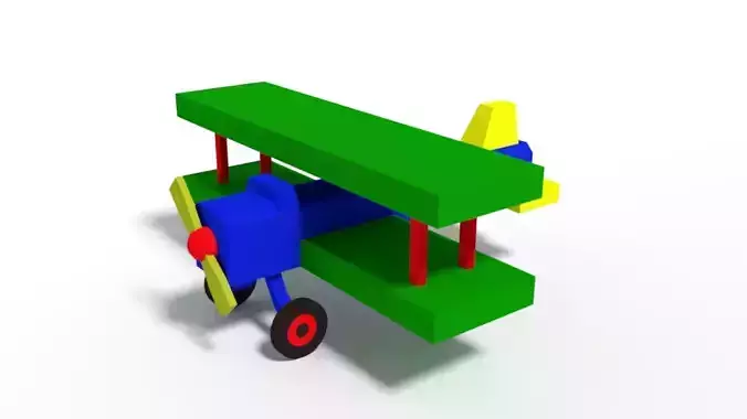 Low Poly Cartoon Biplane Toy