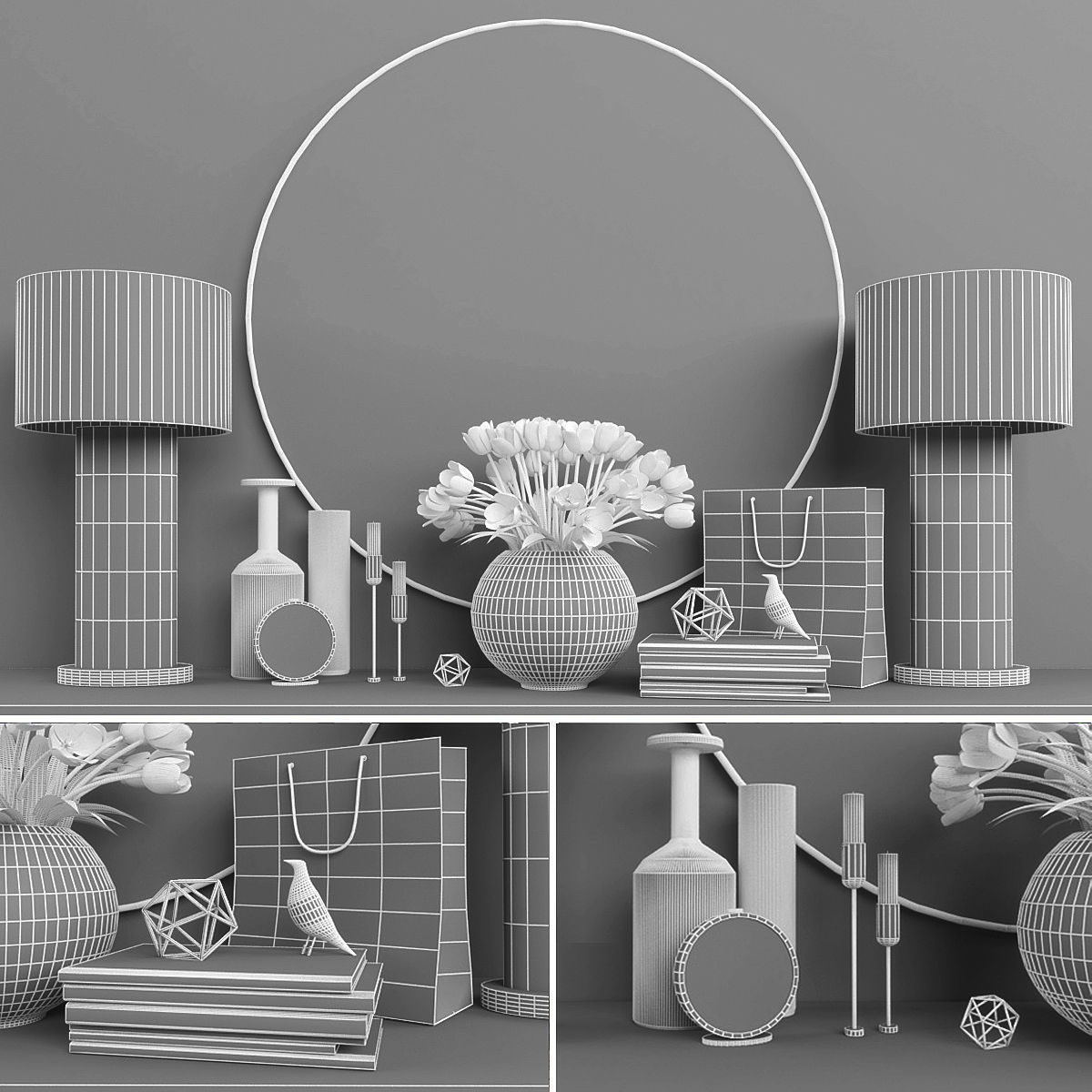 Decorative set Low-poly 3D model_2