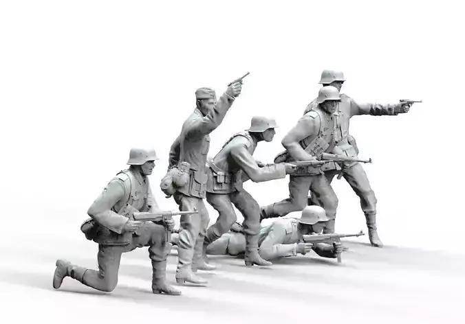 German officer and German soldiers 3D print model