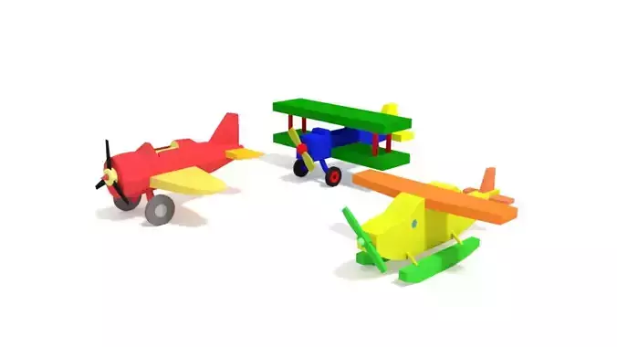 Low Poly Cartoon Toy Airplanes Pack 3D Model Collection