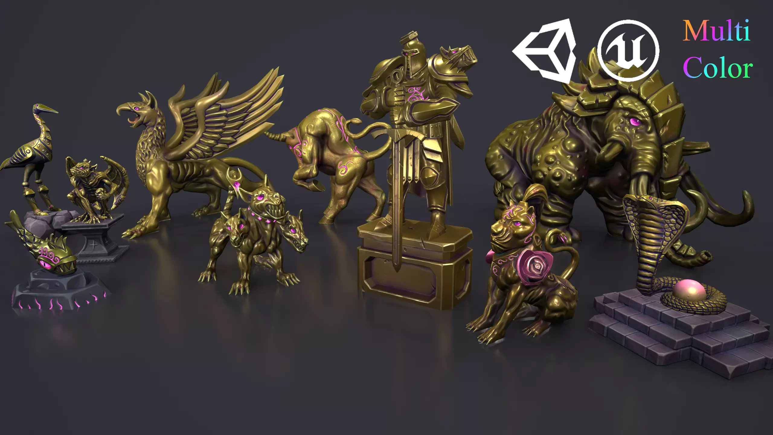 Fantasy Statues Pack Low-poly 3D model