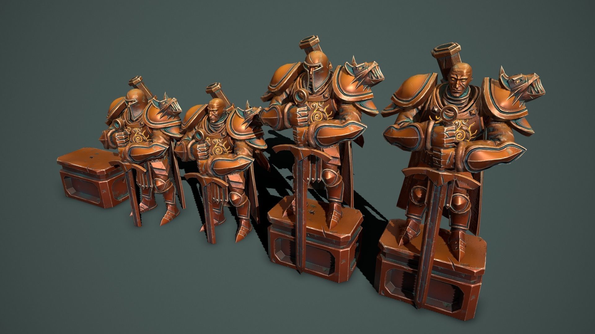 Fantasy statues Low-poly 3D model_1