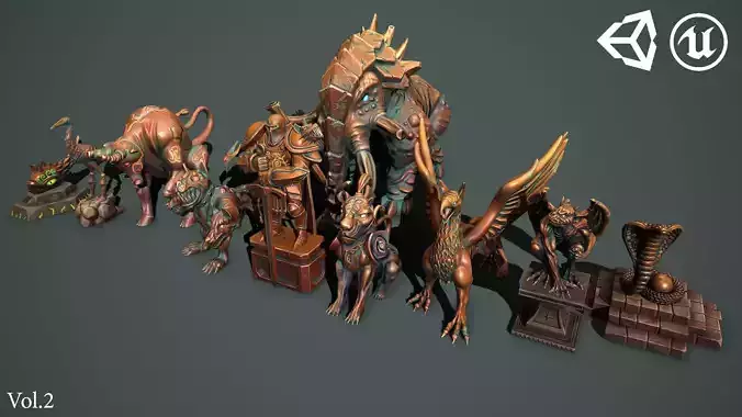 Fantasy statues Low-poly 3D model