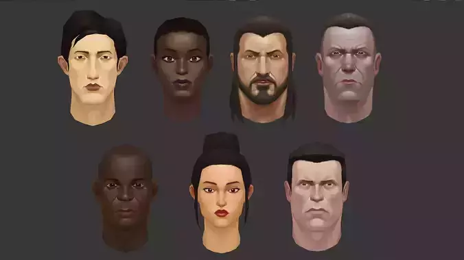 low poly heads with textures Low-poly 3D model