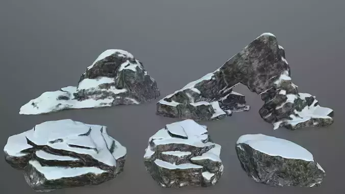 rock set with snow Low-poly 3D model