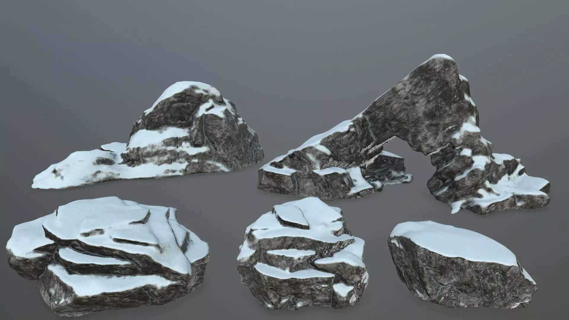 rock set with snow Low-poly 3D model_0