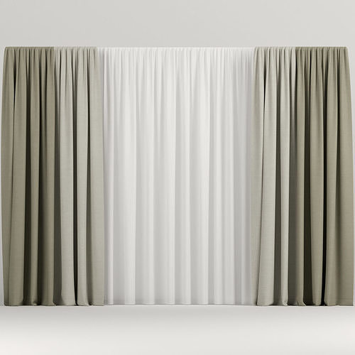 Beige curtains in two colors 3D model